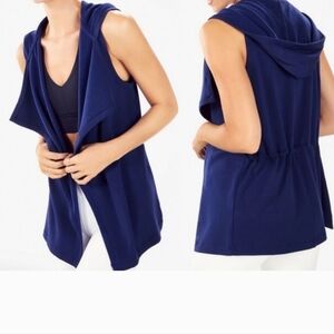 Fabletics Hannah Hooded Vest Blue Waterfall Open Front Medium